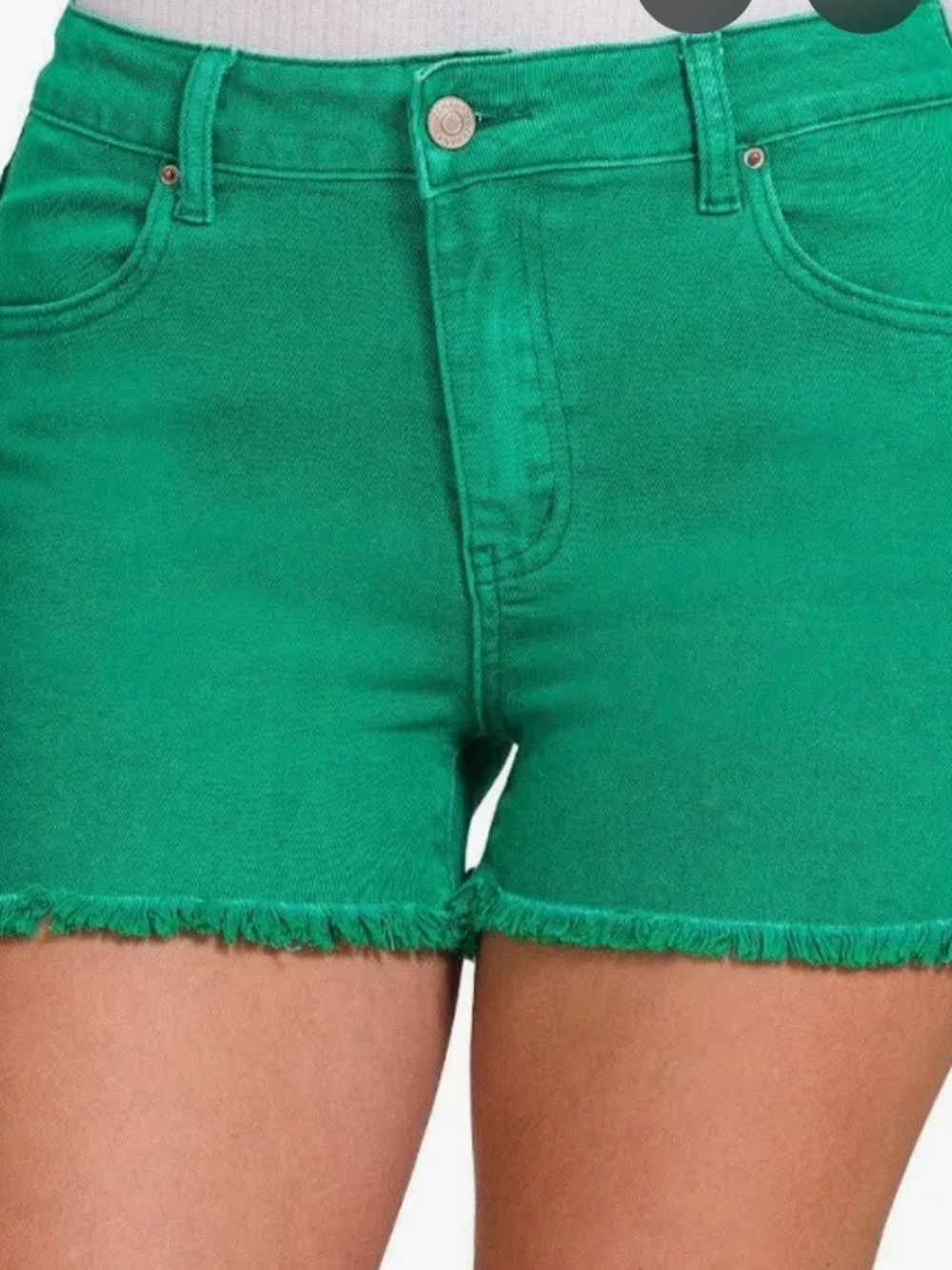 Nwt Zenana Outfitters Washed Green Frayed Hem Denim Shorts